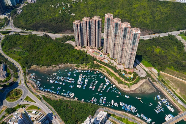 Tseung Kwan O, Hong Kong 19 mei 2020: Bovenaanzicht van de stad Hong Kong