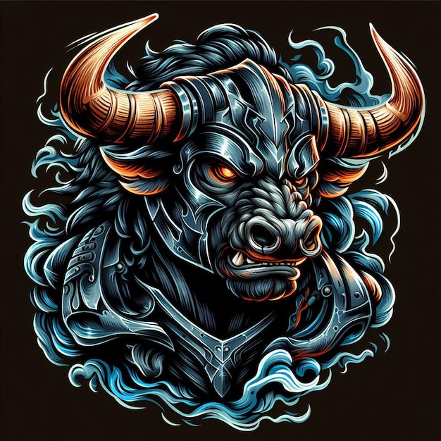Photo tshirt design artwork bull with warrior helmet