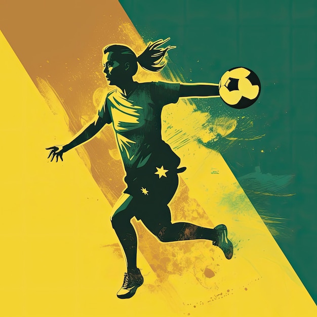 Foto tshirt design un'opera d'arte che cattura l'energia di una donna che gioca a calcio generata dall'intelligenza artificiale