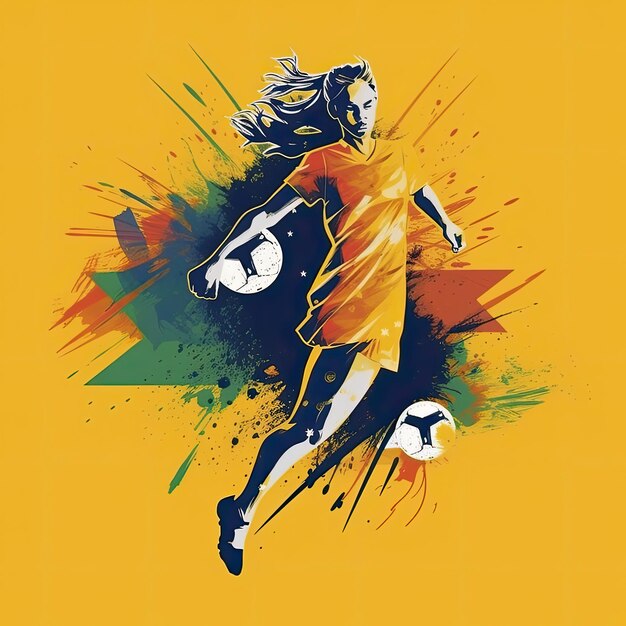 Tshirt design an artwork that captures the energy of a women playing soccer ai generated