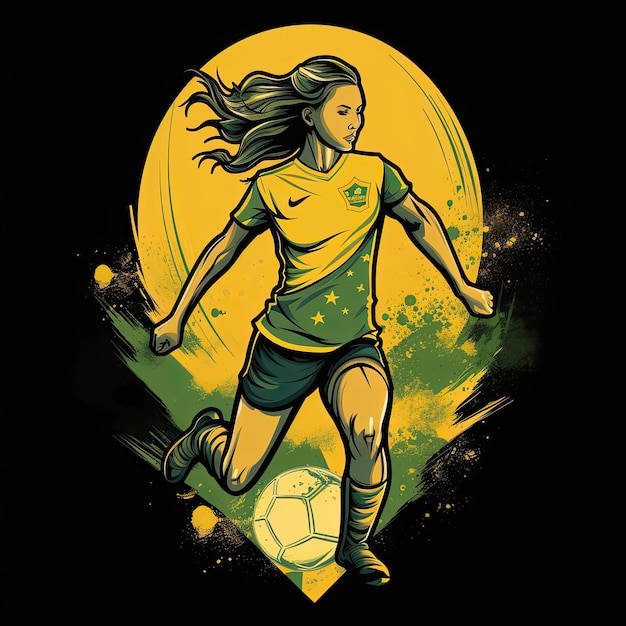 Tshirt Design an artwork that captures the energy of a women playing soccer AI Generated