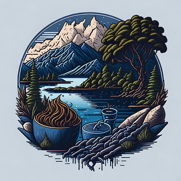 TShirt Design Coffee by the Lake Vector Image