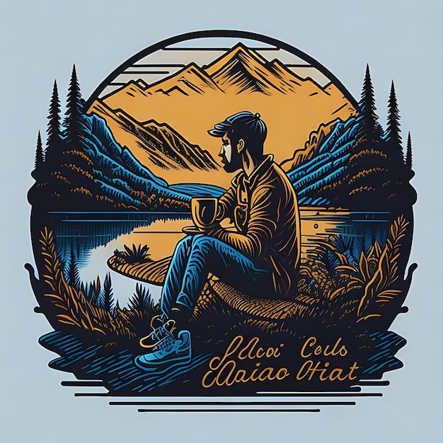 TShirt Design Coffee by the Lake Vector Image