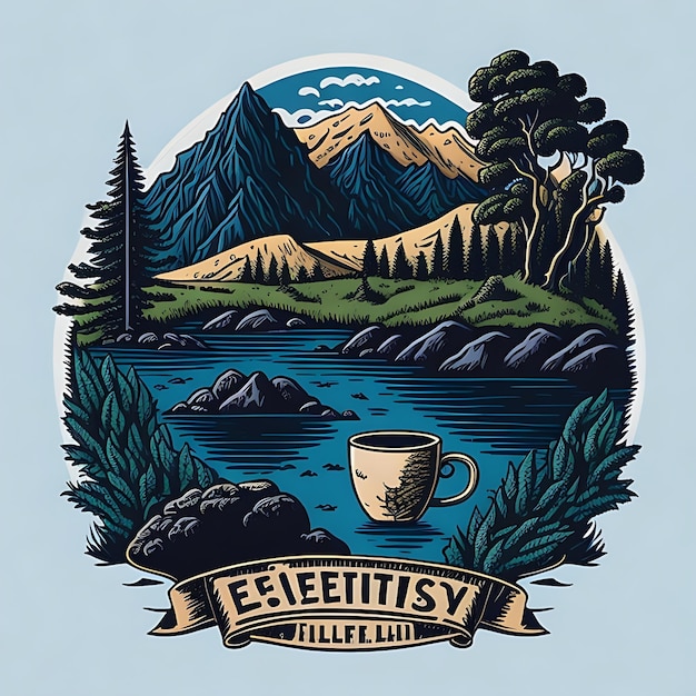 TShirt Design Coffee by the Lake Vector Image