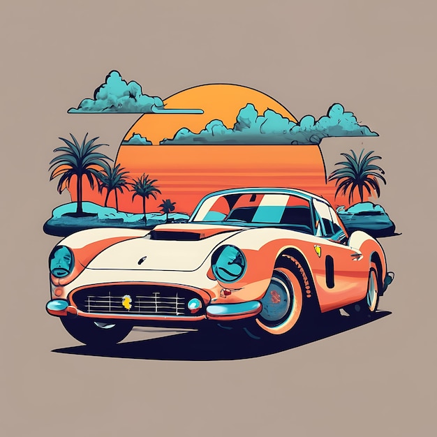 Tshirt design featuring a classic vintage carVintage t shirt designVintage Summer T shirt design