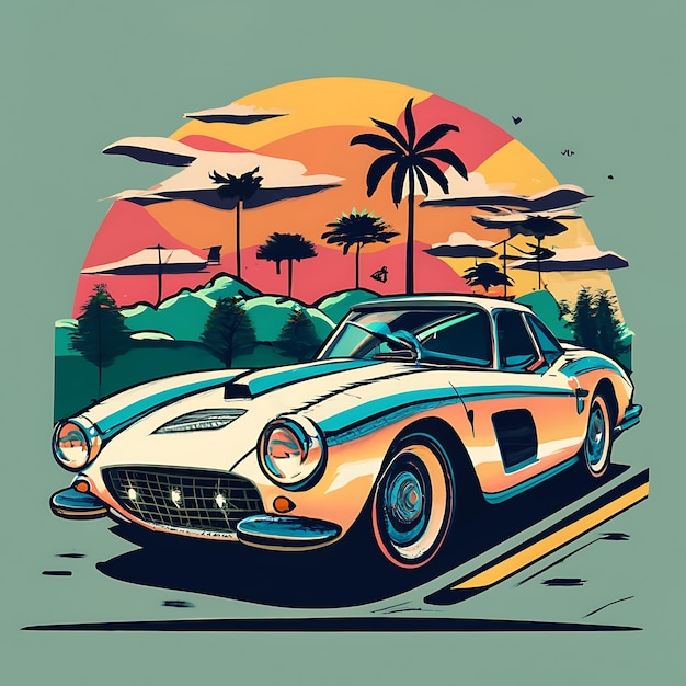 Tshirt design featuring a classic vintage carVintage t shirt designVintage Summer T shirt design