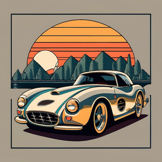 Tshirt design featuring a classic vintage carVintage t shirt designVintage Summer T shirt design