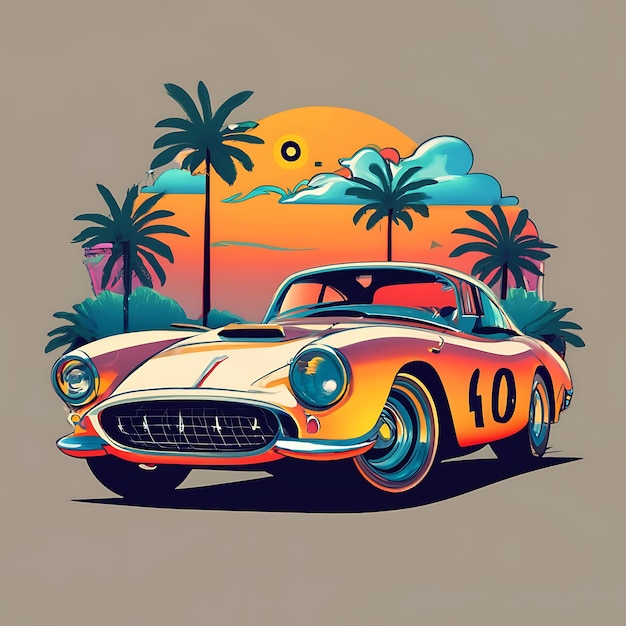 Tshirt design featuring a classic vintage carVintage t shirt designVintage Summer Tshirt design