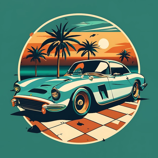 Tshirt design featuring a classic vintage carVintage t shirt designVintage Summer Tshirt design