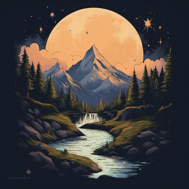 Tshirt design forest mountain outdoor