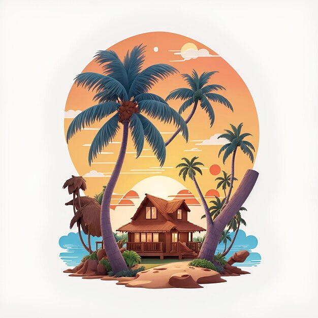 Tshirt design home with coconut tree