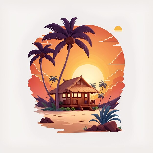 Tshirt design home with coconut tree