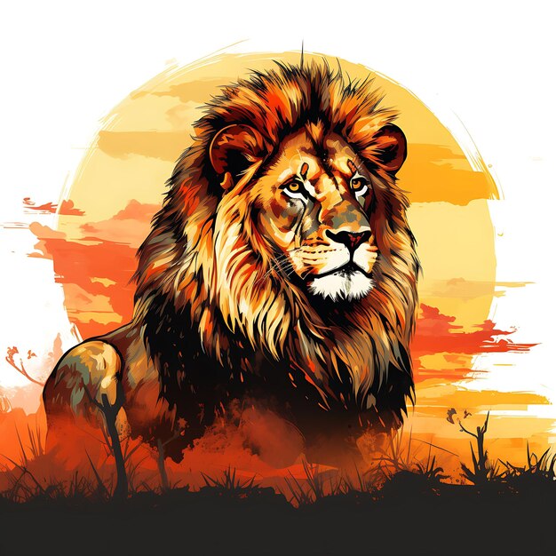 Tshirt design of lion portrait wearing a nigerian agbada reclining majestical art 2d ink vector