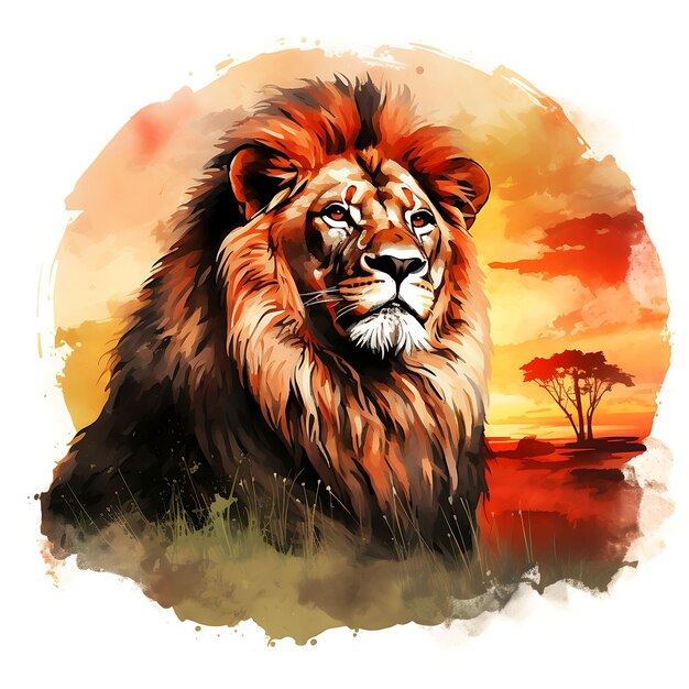 Tshirt design of lion portrait wearing a nigerian agbada reclining majestical art 2d ink vector