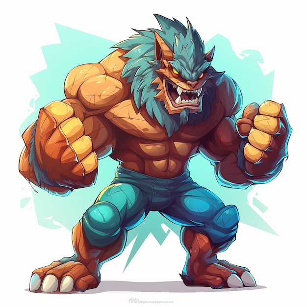 tshirt design Muscular monster character using fists