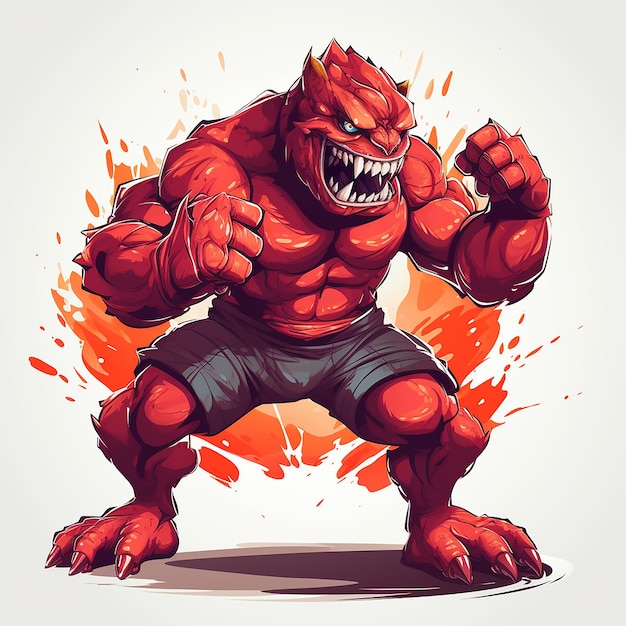 Photo tshirt design muscular monster character using fists