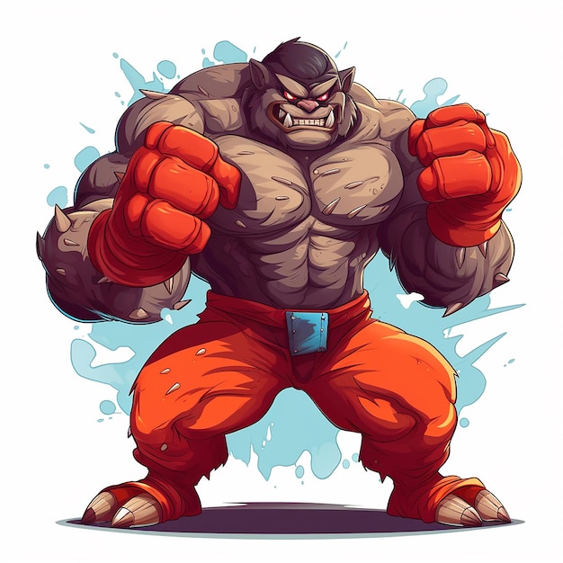 tshirt design Muscular monster character using fists