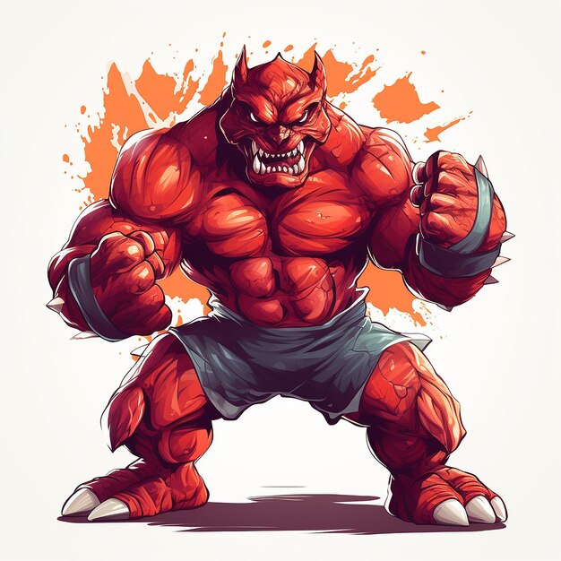 tshirt design Muscular monster character using fists