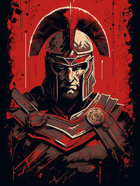 Tshirt Design of Roman Centurion With a Gladius Commanding Expression Crimson 2D Flat Vector Art