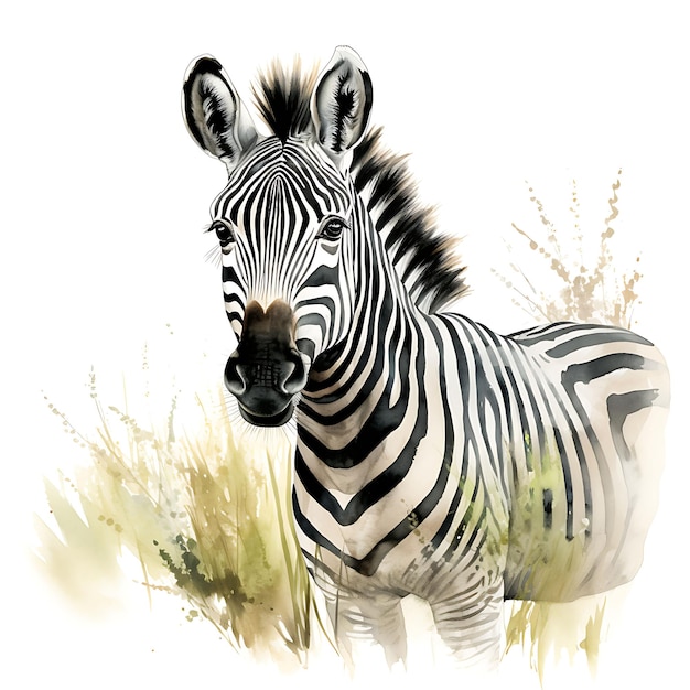 Tshirt Design of Zebra Portrait Wearing a Kanzu Grazing Pose Black and White Art 2D ink Vector