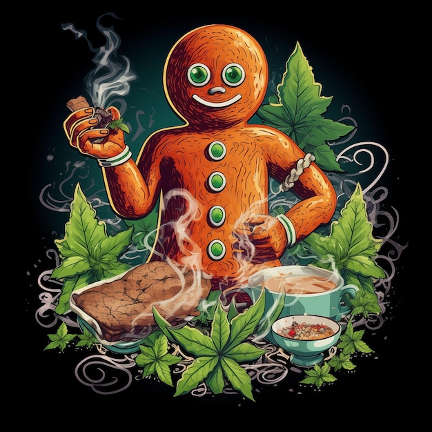 Photo tshirt_graphic_gingerbread_man_smoking_weed_with_c_0e6d5cbf