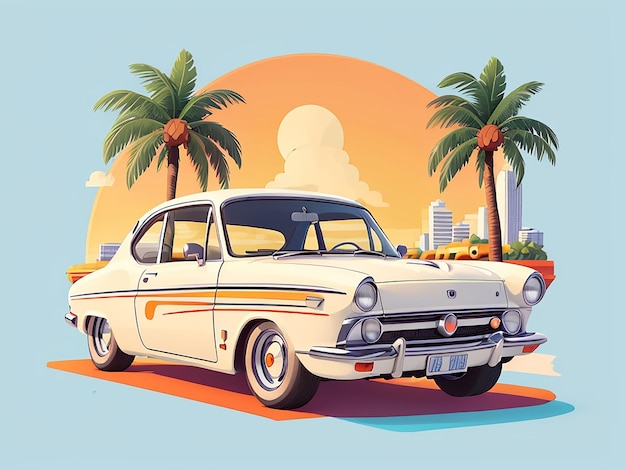 tshirt illustration of a car with trees in the natural background