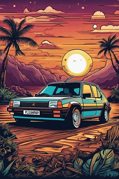 Tshirt illustration Sunset in Coron A Reggae Vintage Peugeot