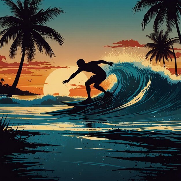 Photo tshirt logo design of beach with palms and sunset