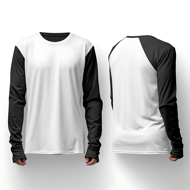 Tshirt of Long Sleeve T Shirt Colorblock Design Wore by a Gray Fabric White Blank Clean Design