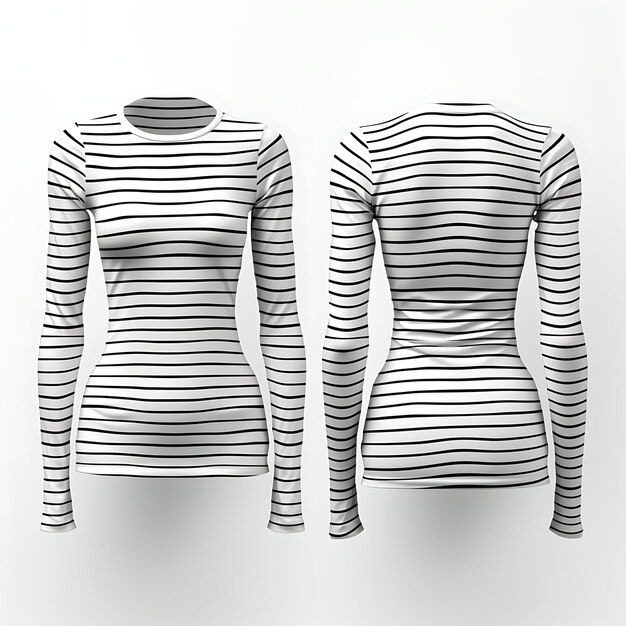 Photo tshirt of long sleeve t shirt striped pattern wore by a wooden mannequ white blank clean design