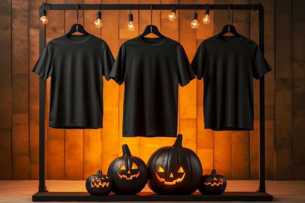 Tshirt mock up empty blank plain Product display with Halloween decoration