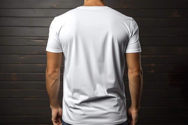 T シャツのモックアップ白い空白の t シャツの前面と背面ビュー、明確な魅力的な APP を着ている男性の服