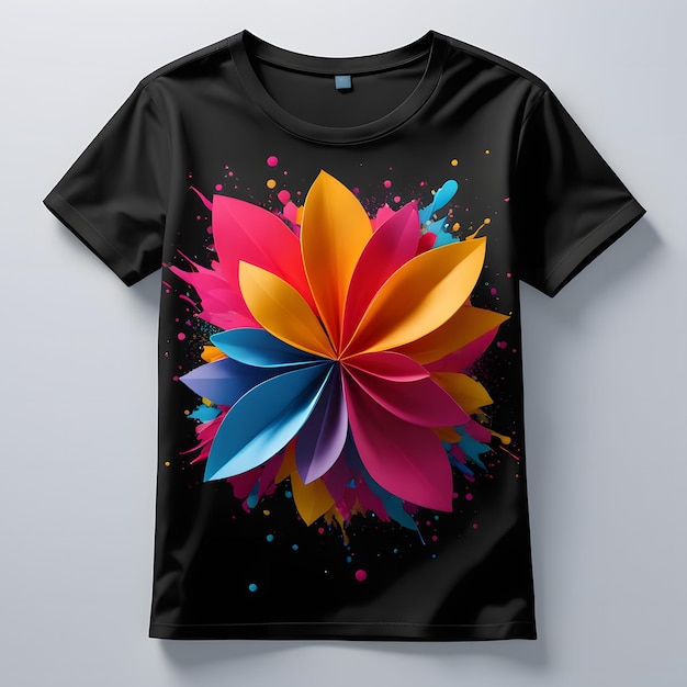 Tshirt mockup with abstract flower made of colorful splashes