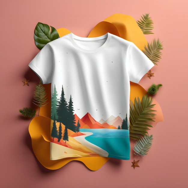 Tshirt mockup with mountains and forest