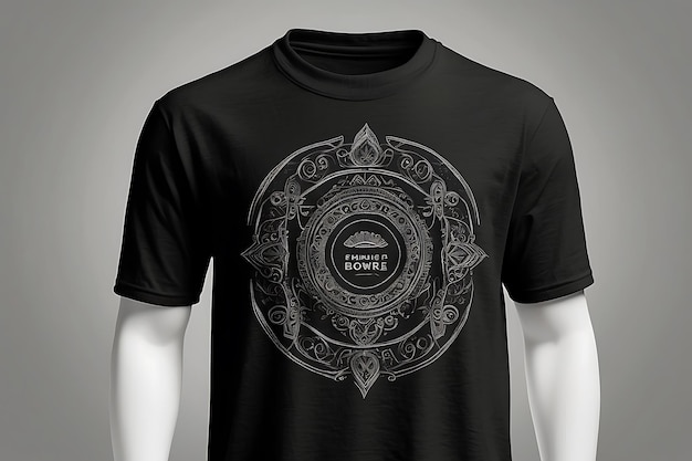 Tshirt mockup with vintage pattern on gray background front view