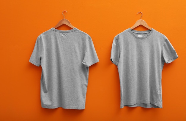 TShirt Mockup on wooden hanger front and rear side view High resolution