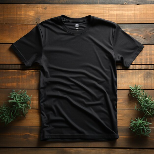 Photo tshirt mockup over wooden table