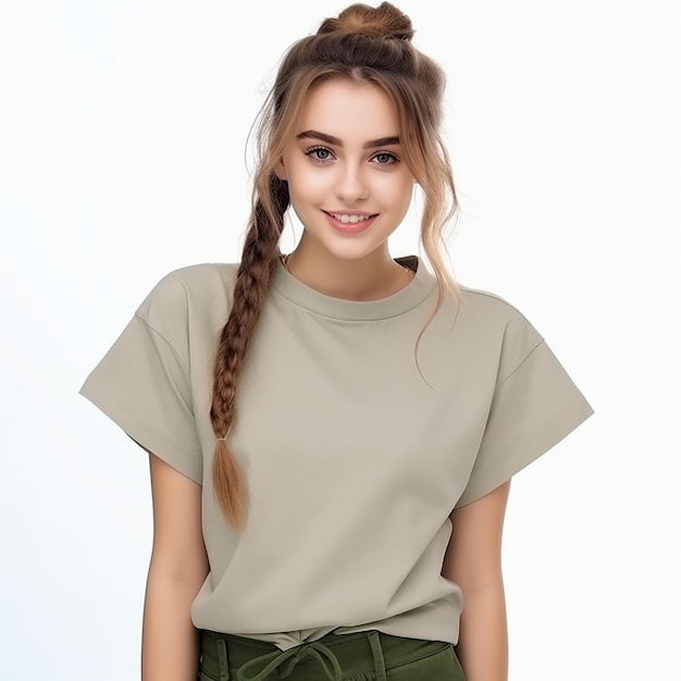 tshirt mockup of young woman smiling wearing a blank heather mauve tshirt