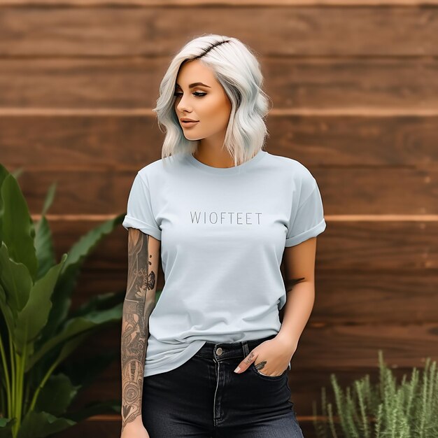 tshirt mockup of young woman smiling wearing a blank heather mauve tshirt