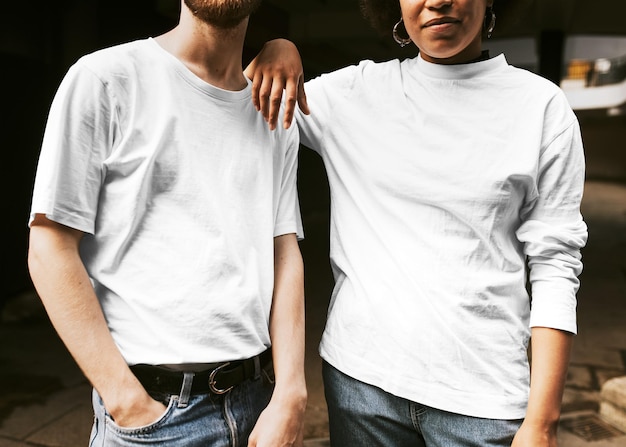 tshirt mockups png with two man and woman friend models