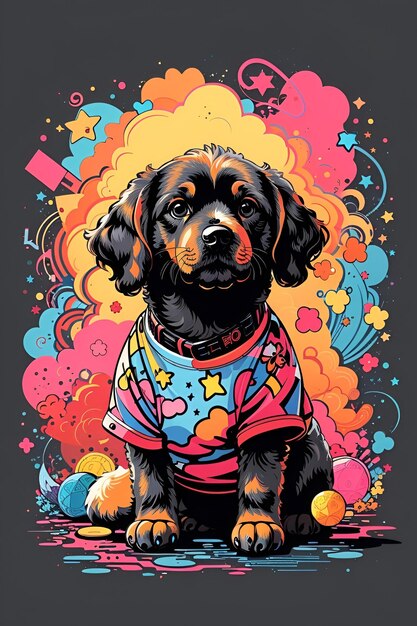 Tshirt Ontwerp Doodle Art Hond Illustratie