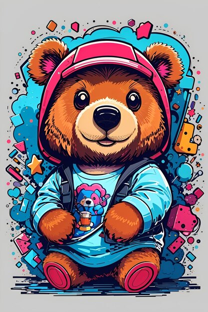 Tshirt Ontwerp Doodle Art Teddybeer Illustratie