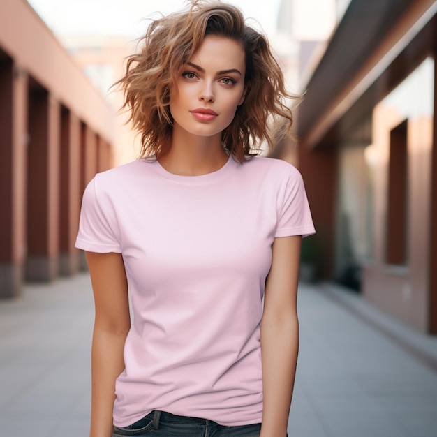 Tshirt plain pink pretty woman mockup