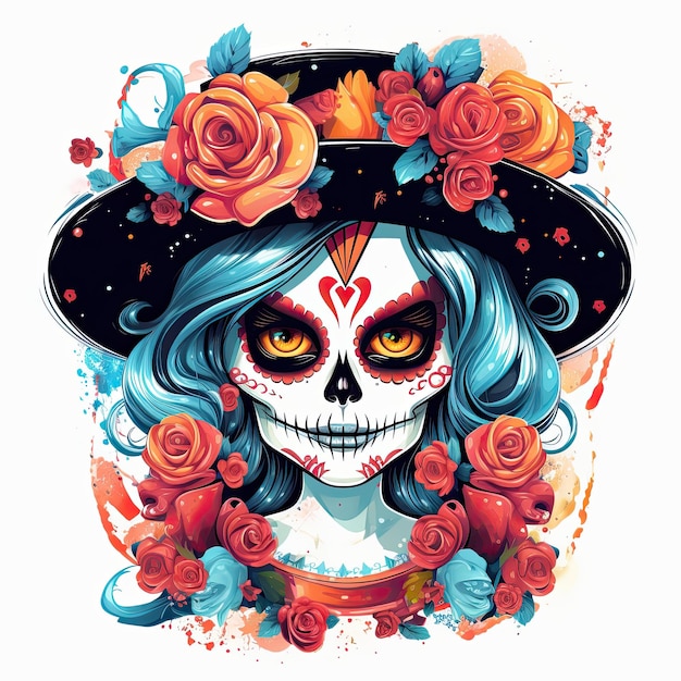Photo tshirt portrait of calavera catrina woman with sugar skull makeup dia de los muertos halloween