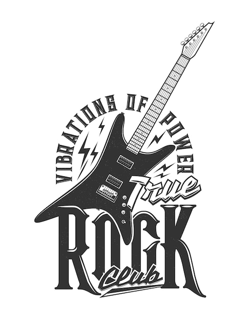 Photo tshirt print with electric guitar vector emblem