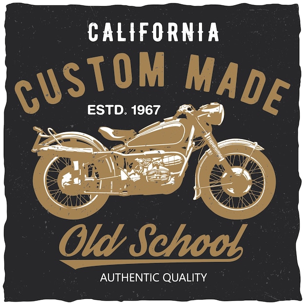 Photo tshirt print with motorcycle on light background and grunge texture