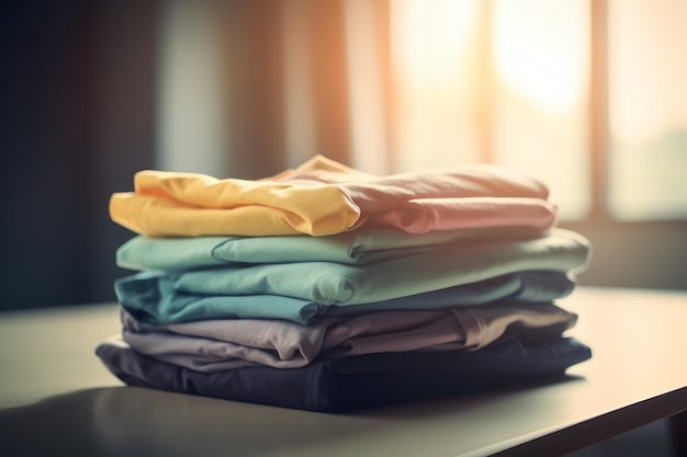 Tshirt stack laundry day Color retail Generate Ai