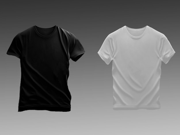 Tshirt template setWhite black color Man woman unisex model Two t shirt mockup Front side Flat design Isolated Gray background illustration