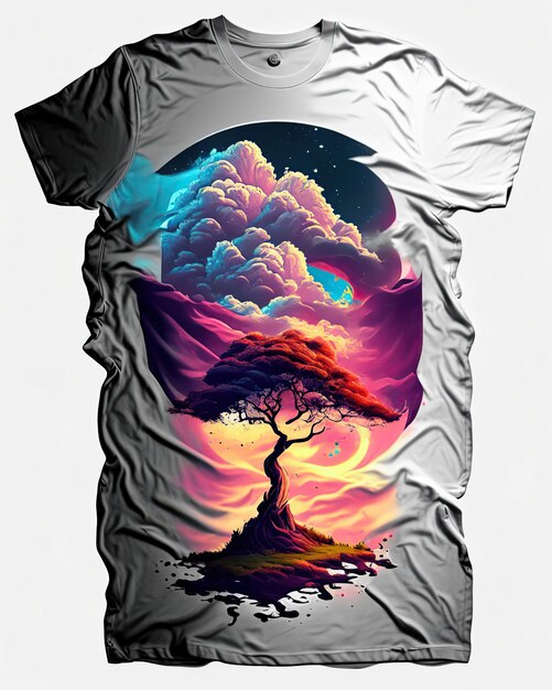 Photo tshirt with clouds landscape sky mountains in full color