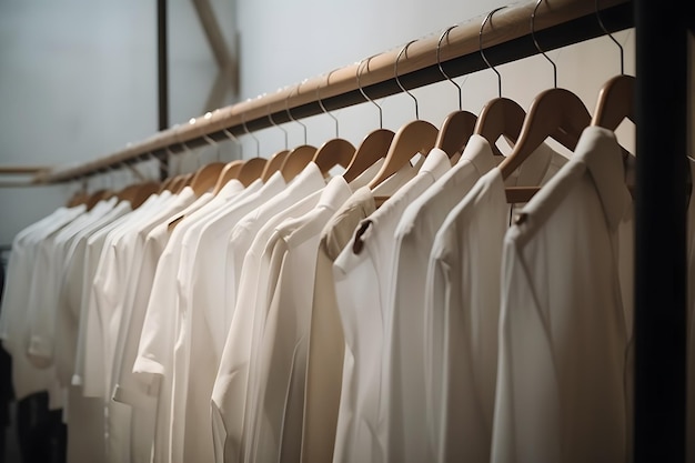 Tshirts in the store hang in a row Neural network AI generated